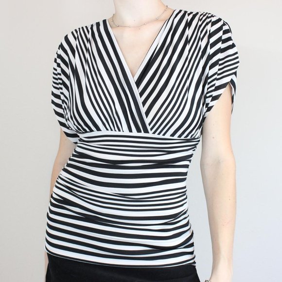 Rampage Vintage Y2K Black & White Babydoll Milkmaid Striped Short Sleeve… - Picture 1 of 4